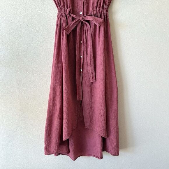 Free People Retro Mini Check Gingham Waist Tie Hi Lo Button Down Midi Dress - Picture 7 of 16